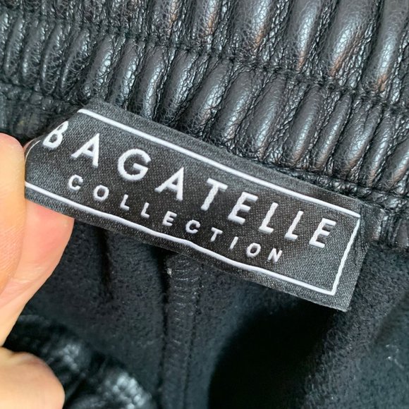 AVEC LES FILLES x BAGATELLE Black Faux Vegan Leather Fleece Lined Joggers Sz S - Picture 9 of 12